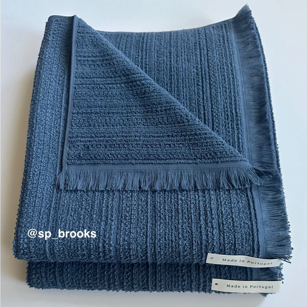 🎁2PC BIANCA Bath Towels - Slate Blue Cotton Boucle Textured Pattern